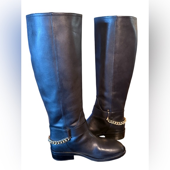 Aqua Riley NWT Sz 8.5M Elegant Black Leather Knee-High Boots (SH141) - Picture 5 of 14